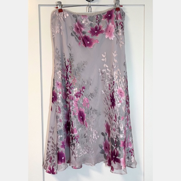 Jacques Vert Purple Floral Silk Blend Flared Skirt - Picture 6 of 10